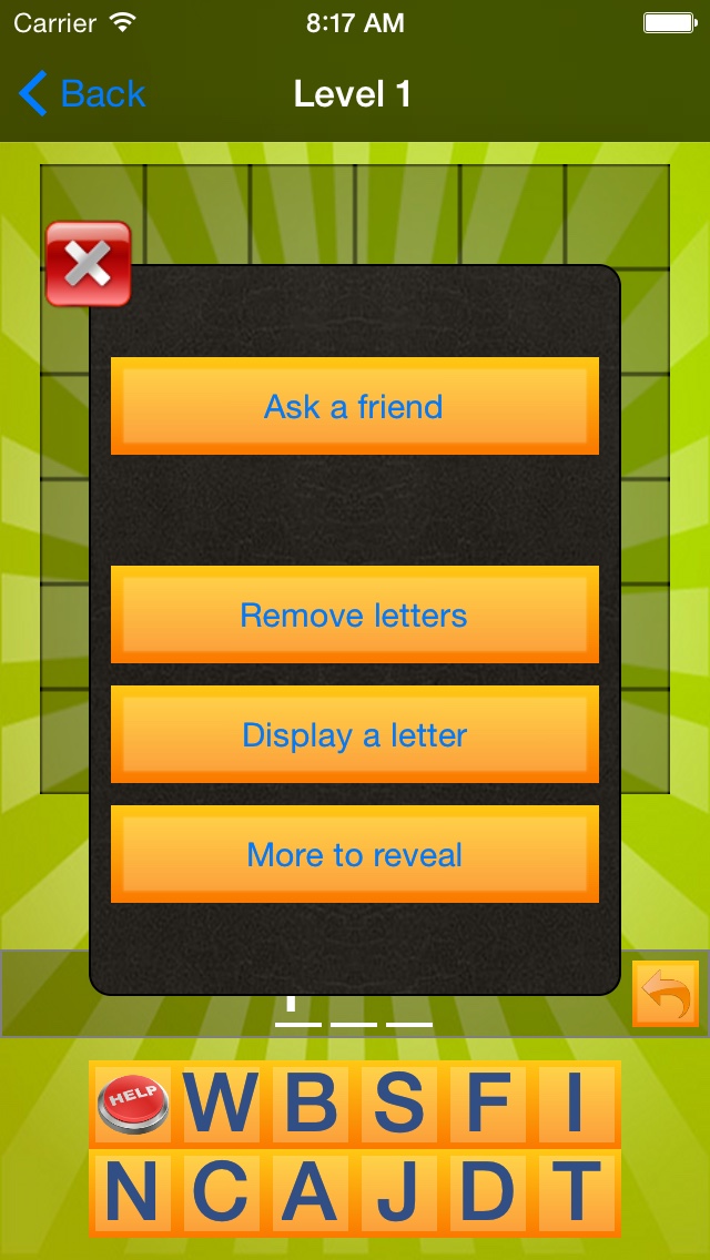 Menu de sélection des niveaux